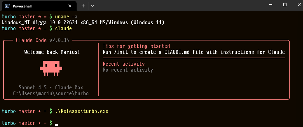 Windows Terminal / turbo / cmake / claude-code